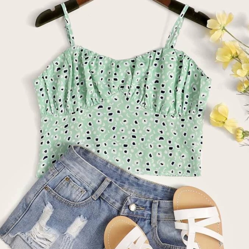 Mint Ruched Bust Crop Top Pattern Cami Small Shein - Picture 2 of 5